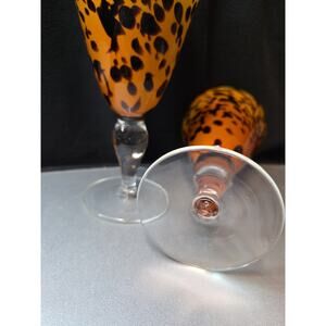 Mexican Hand Blown Margarita Glasses Leopard Spot Clear Stem 6" VTG Barware